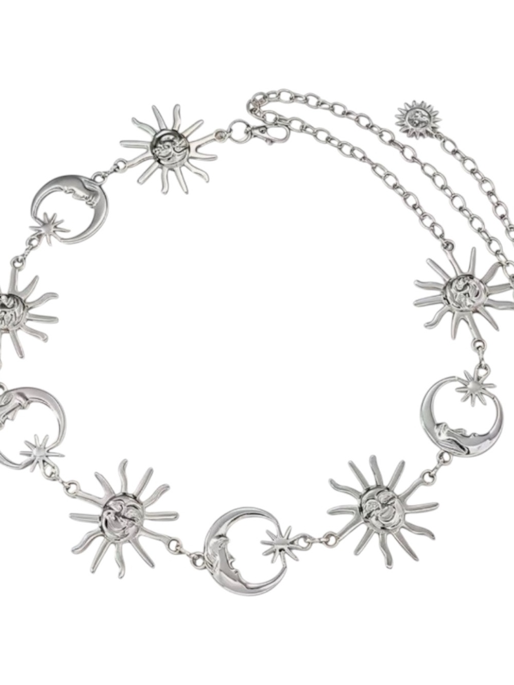 Sterling-Style Silver Sun & Moon Link Chain Belt